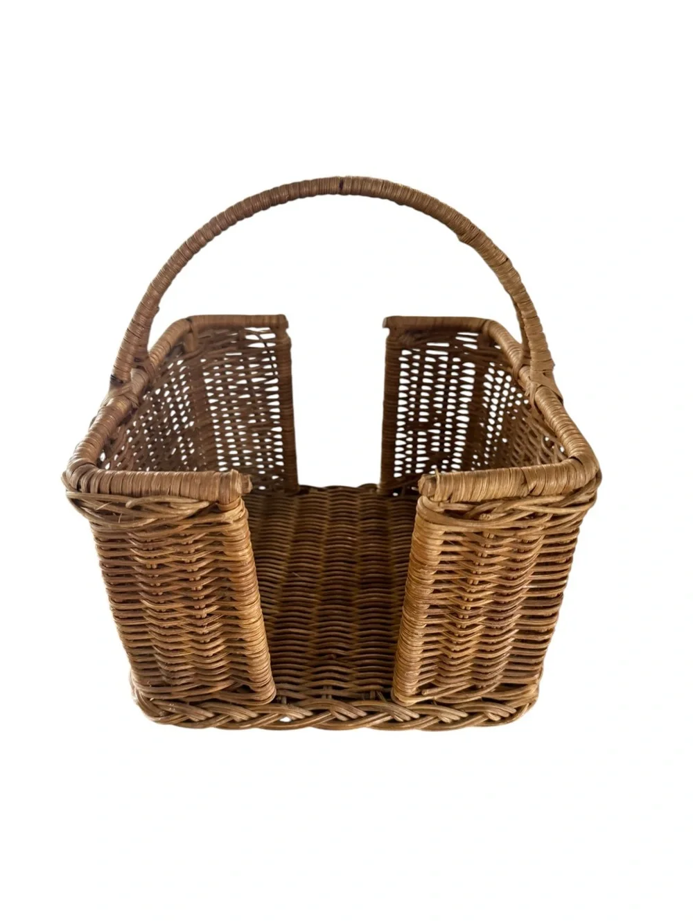 Vtg Woven Wicker Gathering Basket Square Open Sides Cottage Shabby Farmhouse